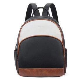 Telena Small Backpack Purse for Women Cute Mini Leather Backpack Travel Shoulder Bags, Black Brown with Beige