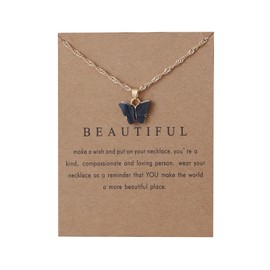 Sweet Cute Colorful Butterfly Adjustable Clavicle Chain Lightweight Arcylic Insect Necklace with Message Card Friendship Good Luck Bohemian Jewelry for Women-Black