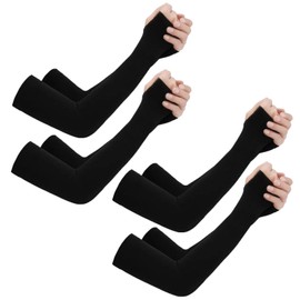 4 Pairs Sun Protection Cooling Arm Sleeves Cooling Sun Protection Compression Arm Sleeve with Thumb Hole Sports Sleeve for Men Women for Cycling Driving Golf Hiking(Black)
