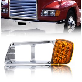 Torque Headlight Bezel Driver Left Side Replacement for 1989-2002 Freightliner FLD semi Trucks with Amber LED Turn Signal Light Assembly DOT SAE Approved 3 Wires LH (TR039-L)