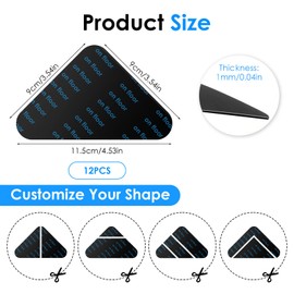 12 Pcs kclkda Rug Grippers, Double-Sided Anti-Slip Anti Curling Carpet Grippers Underlay, Washable & Reusable Triangle Rug Stickers for Wooden, Tile, Marble, Hard Floors, Laminate Floors(Black)