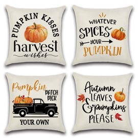Artscope Fall Cushion Covers 45x45cm Set of 4 Pumpkin Maple Leaf Harvest Truck Outdoor Fall Pillows Decorative Throw Pillows Farmhouse Thanksgiving Autumn Cushion Case for Couch
