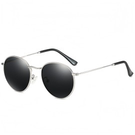 WDZAYXC Polarised Metal Round Frame Sunglasses for Men and Women, Retro Hip-Hop Punk Glasses, UV400 Protection, Silver/black