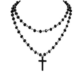 Sacina Layered Black Cross Choker Necklace, Black Beaded Necklace, Black Choker, Black Necklace, Gothic Necklace, Goth Necklace, Christmas Jewelry Gift for Women