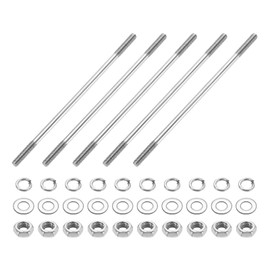 sourcing map 5pcs Double Ended Stud Screws, M4x120mm 304 Stainless Steel Dual Threaded Rod Bolts with Nuts and Flat & Lock Washers Double End Threaded Stud Screw Bolt for House Maintenance