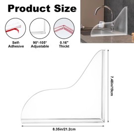 Bremorou 2pcs Splash Guard for Bathtub, Shower Splash Water Guard, Self-Adhesive Waterproof Tub Corner Guards, Silicone Base and Acrylic Plate, Prevent Water Splashing, Pack of 2
