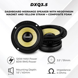DS18 DXQ3.5 3.5" Midrange Speakers – Pair, 60W RMS, 120W Max, 4 Ohm, Yellow Straw + Composite Foam Cone, Neodymium Magnet, Shallow Mount Car Audio Upgrade, High Clarity & Durable Design