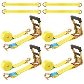 LISHINE 4 Pack Car Tie Down Straps for Trailers Kit, 2 Inch Ratchet Straps with Snap Hooks Heavy Duty 8ft, 11000 LBS Break Strength, 36 Inch Axle Straps for Car, Truck, UTV