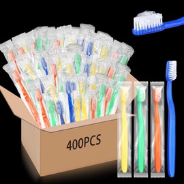 Ziliny 400 Pcs Prepasted Disposable Toothbrushes Bulk Individually Wrapped Pre Pasted Soft Bristle Tooth Brush Set Travel Colorful Toothbrushes for Homeless Gift Hotel Camping Travel