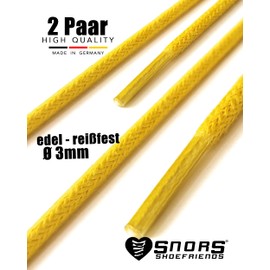 SNORS 2 Pairs of Waxed Round and Flat Shoelaces, 18 Colours, 45-150 cm, Tear-Resistant, Stable, Cotton Shoe Laces for Business, Leather Shoes, Boots, yellow