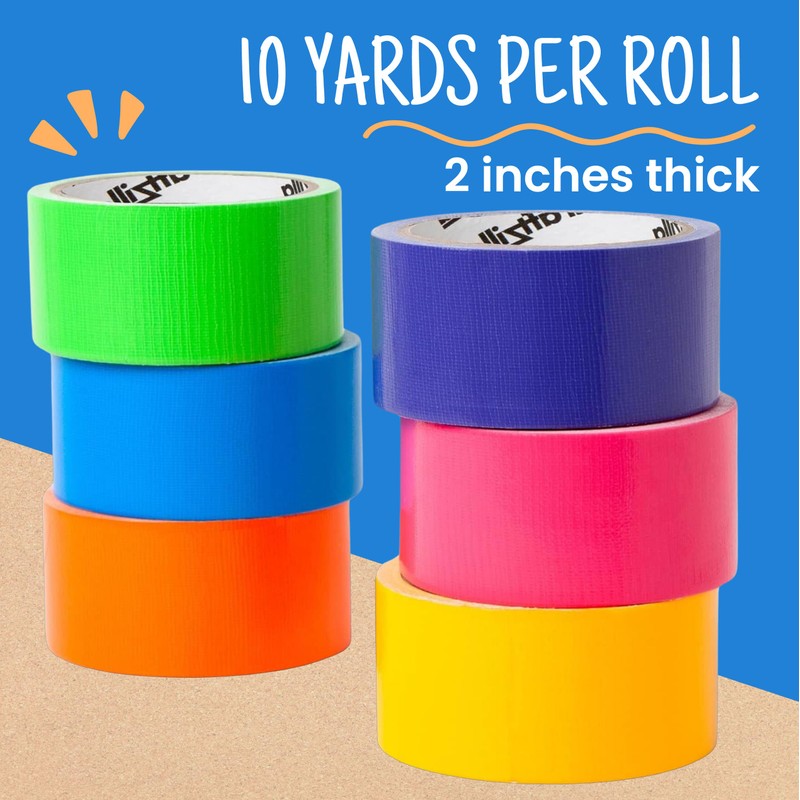 Rainbow Colored Duct Tape Pack - 6 Bright Colors, 10