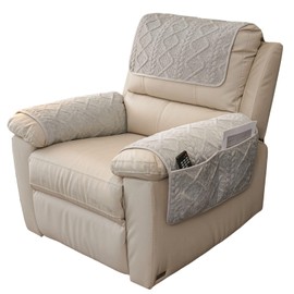 vctops 5 Pieces Chenille Plush Recliner Armrest Cover Headrest Cover with Pockets Soft Fuzzy Non Slip 2 Armchair Slipcovers and 3 Headrest Protector for Recliner Leather Sofa Couch(Mid Grey,3 Seat)