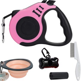 Denipry Retractable Dog Lead, 16FT Automatic Telescopic Tractor Nylon Tape, No Tangle Leash for Medium, Small Dogs and Cats Up to 26 lbs, One-Handed Brake, Pause and Lock Dog Walking Lead (Pink)