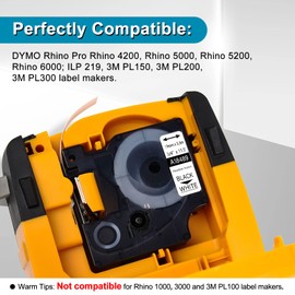 KCMYTONER Compatible for DYMO 18489 Flexible Nylon Label Tapes Black on White 3/4" x 11.5' (19mm x 3.5m) Work with Rhino 4200 5000 5200 6000 Industrial Label Makers, (5-Pack)