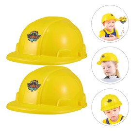 jojofuny 2 Pcs Yellow Toy Construction Hard Hat, Kids Role Play Construction Worker Hard Helmet, Plastic Pretend Play Toys Hats for Building Party Dress Up Costume Accessories