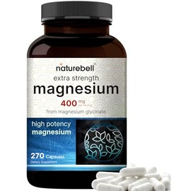 NatureBell- Glicinato de Magnesio 400mg (Elemental), 270 Cápsulas 100 Quelado para una Absorción Máxima  Sin OGM y                                    