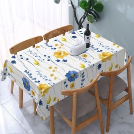 LANAIQO Watercolor Floral Rectangle Tablecloth Navy Blue Yellow Flower Table Cloth for Holiday Party Dining Rooms Kitchen Wedding Indoor Outdoor Birthday Table Decorations 54"x72"