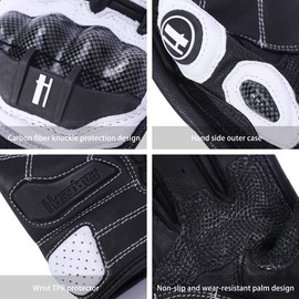 Harssidanzar MotorräderHandschuhe für Herren und Damen, echtes Leder Vollfinger Motorradfahren Powersports Knöchelschutz Rennrad-Handschuhe KM046,Weiß/Schwarz, Größe L