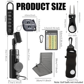 karamagic 7Pcs Golf Accessories Kit, Include Golf Club Cleaner Towel Ball Bag Divot Tool Score Counter Range Chart Card Tee Elevator