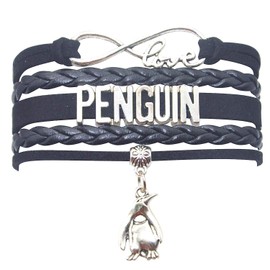 HHHbeauty Penguin Bracelet Jewelry Leather Infinity Love Penguin Gifts Penguin Jewelry Bracelet Gifts For Adult Penguin Lovers, Party, Vacation, Penguin Themed Gifts (Black)