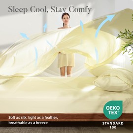 4 Piece King Size Sheet - Cooling Bed Sheets Set, Blend Rayon Derived from Bamboo, Breathable Soft Hotel Luxury Bedding & Pillowcases, Silky Fit 16 inch Extra Deep Pocket, Oeko-Tex - Ivory Cream