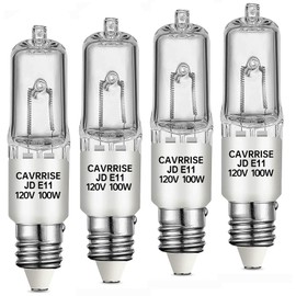 4-Pack JDE11 Bulb, 120V 100W Halogen Candelabra Bulbs, T4 Mini Base JD E11 Bulb, Dimmable 2700K Warm White, High Output, for Chandeliers, Ceiling Fans, Table Lamps, and More（Replacement E11 LED bulb）