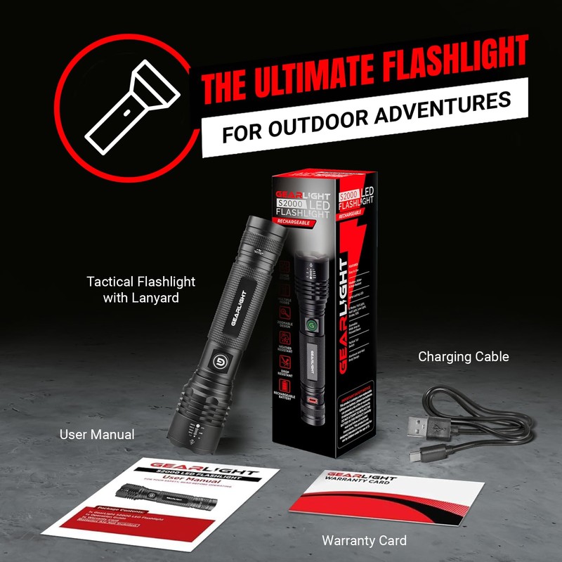 GearLight S2000 LED Rechargeable Flashlight High Lumens - Super Bright,