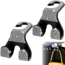 MTGOCHA Car Headrest Hooks Bling Purse Hook for Car, Upgraded 2 in 1 Car Seat Hooks Rhinestone Car Purse Hangers Holder Car Hook for Purses Bags Bling Car Accessories for Women 2pcs,WhiteBling