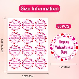 G2PLUS Valentines Day Gift Stickers, 60PCS Valentine Gift Tag Stickers, Happy Valentine's Day Stickers, 2'' Round Valentine Label Stickers for Gift Wrap, Party Favor Decorations