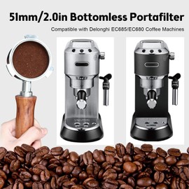 Cornesty 51mm Bottomless Portafilter, 3 Ears Portafilter Suitable for and Other Delonghi 51mm Original 3 Ears Machines, with Stainless Steel Filter Basket and Cleaning Brush Spoon