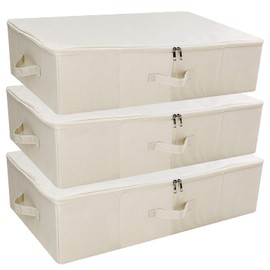 iwill CREATE PRO 3Pcs Collapsible Rigid Underbed Storage Bins, 27.5 * 15.7 * 7", Folding Fabric Storage Boxes for Clothing, Blankets, Shoes in Closet, Wardrobe, Beige