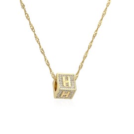 Jukoclut Women A-Z Initial Letter Name Necklace Cube Dice Pendant Chain H