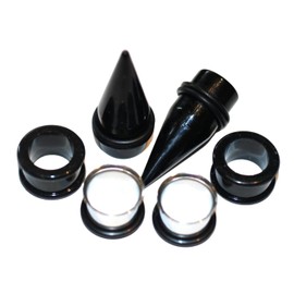 Zaya Body Jewelry 3 PAIRS of Black Tapers, Steel Tunnels and Black Silicone Tunnels Ear Stretching Kit gauges 14g - 1 inch (0g)