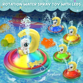 CRIOLPO Bath Toy Baby 1 Year 2 Years with LED Light Fountain Toy, Shower Toy with Induction, Bathtub, Pool, Bath Toy 3 4 5 Years Boys Girls (Moon Set)