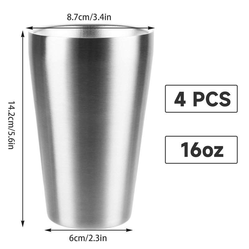 6PCS Stainless Steel Cups 16 oz, Double Wall Vacuum Insulated