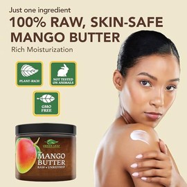 Mango Butter - Raw Unrefined Organic - 100% Pure for Hair and Skin - Smooth and Creamy for DIY Recipes (8 oz)