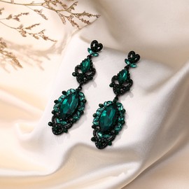 EVER FAITH Wedding Bridal Earrings for Women Girls Rhinestone Crystal Art Deco Drop Dangle Long Chandelier Earrings Green, Base Metal, No Gemstone