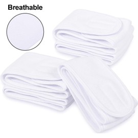 4 Counts Spa Facial Headband Whaline Head Wrap Terry Cloth Headband Stretch Towel with Magic Tape for Bath, Makeup and Sport, 3.5" Wide (White)