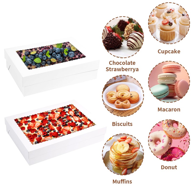 PFAMKEER 12pcs 19x14x4 inch Cake Boxes with Window，White Rectangle Sheet