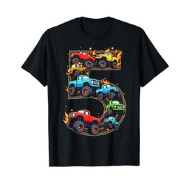 5 Year Old Monster Truck Boy Toddler 5th Birthday Party T-Shirt