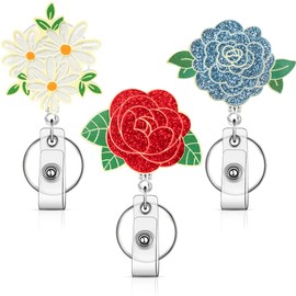 3 Pcs Flower Badge Reel with Alligator Clip ID Cute Retractable Badge Holder Reel Nurse Badge Holder with Key Ring Teacher Nurse Doctor Worker (Cute Flower)