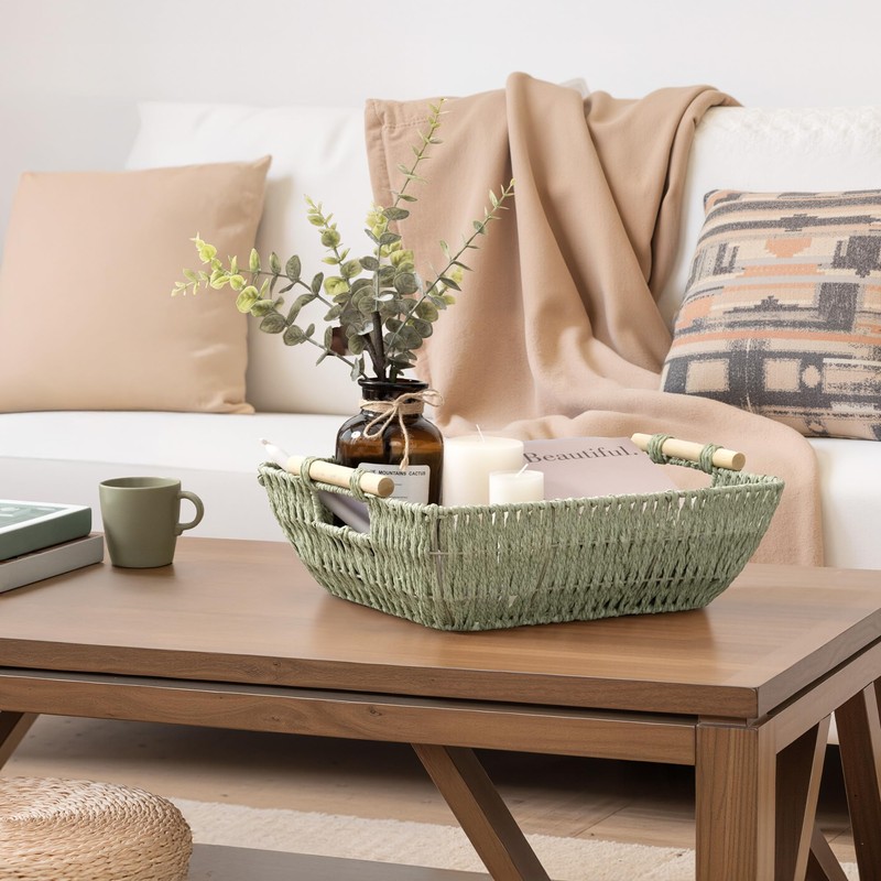 StorageWorks Extra Large Wicker Storage Basket for Organizing with Wooden