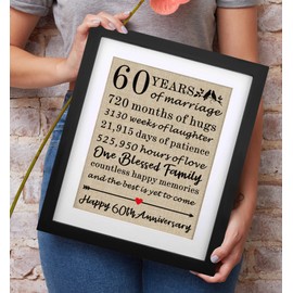Framed 60th Anniversary Burlap Print Gifts for Parents 60th Wedding Anniversary Keepsake Gift for Mom & Dad Gifts for Grandma & Grandpa 60th Anniversary Decorations