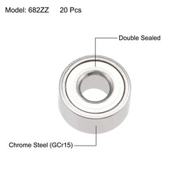 sourcing map 682ZZ Deep Groove Ball Bearings 2mm Inner Dia 5mm OD 2.3mm Bore Double Shielded Chrome Steel Z2 20pcs