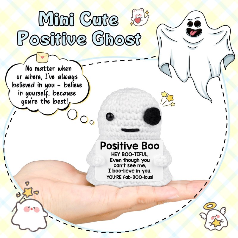 Halloween Positive Boo Ghost Gift Crochet Cute for Women Men