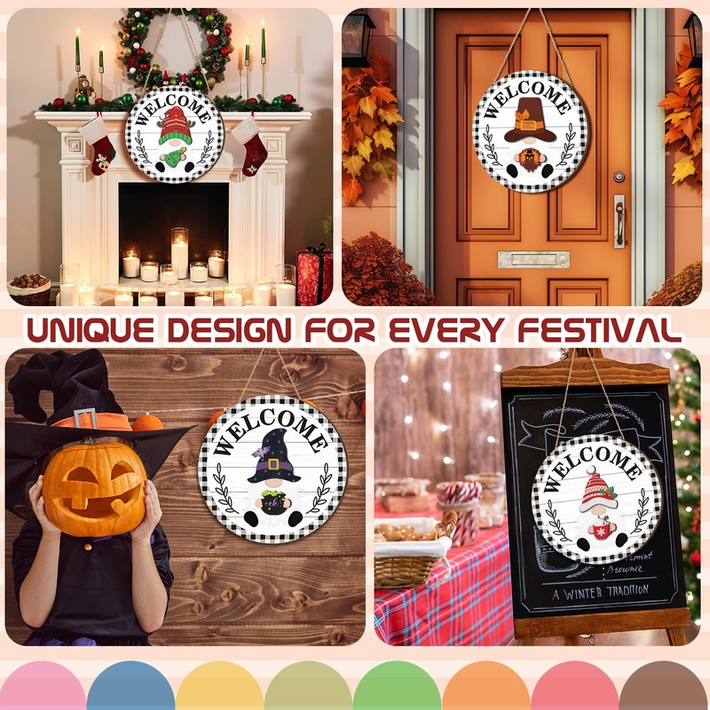 Qunclay Interchangeable Wooden Gnome Decor Holiday Seasonal Gnome Decorations with