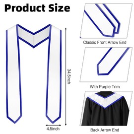 Graduation Stole, Graduation Sash, White Blue Stole, Graduation Stole Class of 2025, Unisex Adult Plain Custom Graduation Honor Stole Angled End With Trim,Graduation Stole Sash for Academic Choral 70"