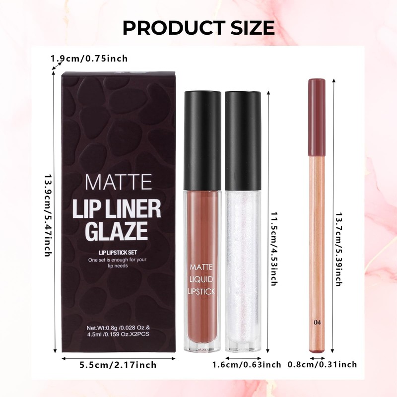 Prreal 3Pcs Lip Combo Set,Matte Liquid Lipstick+Shimmer Lip Oil+ Lip