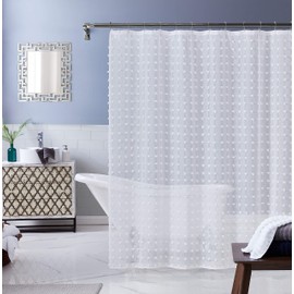 Dainty Home Cut Modern Flower 3D Linen-Look Fabric Shower Curtain 70 inch x 72 inch, Textured Solid White
