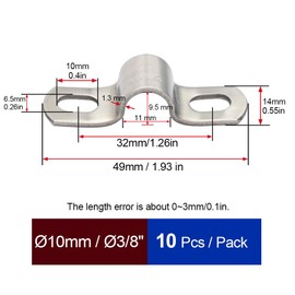 MgcTolBox Heavy Duty Metal U-Pipe Clamps,U Pipe Bracket with 2 Holes | Ø 3/8" / 10mm | 10 Pcs